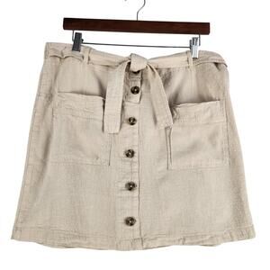 Akini Womens Beige Linen Blend Paperbag Waist Button Front Lined Skort Size L